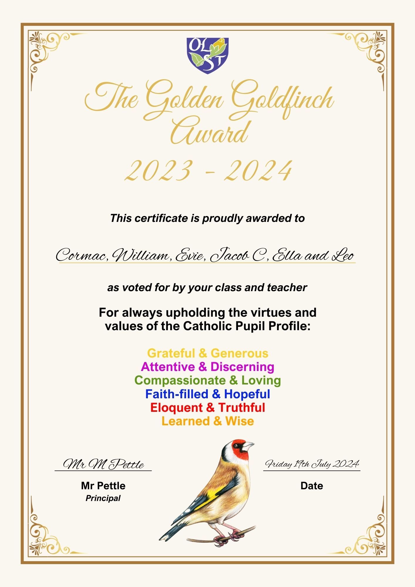 Golden Goldfinch Award